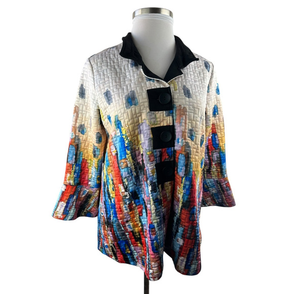 Ali Miles Textured Colorful Modernist Art to Wear Button Front Jacket Size Large - Picture 4 of 12